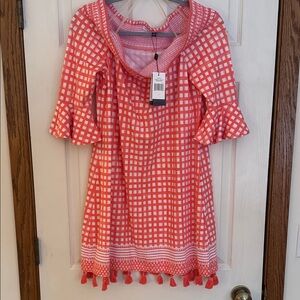 Cabana Life Charming Pink Checkered Dress with tassel hem